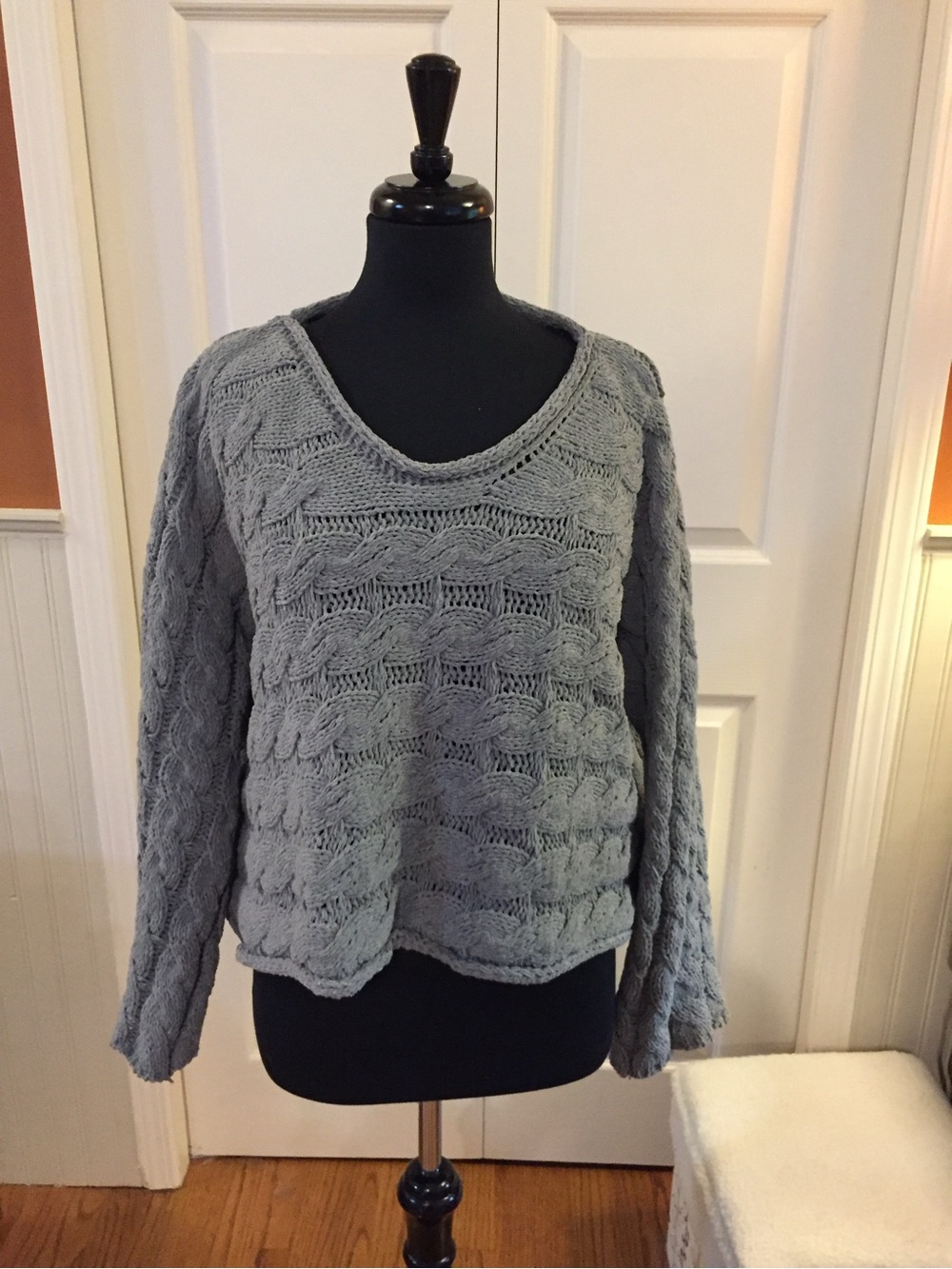 POL Light Green  Cable Knit V-Neck Sweater